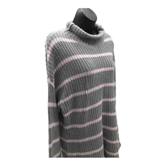 Caslon Womens Medium Sweater Gray Pink Stripe Mock Neck Chunky Knit NWT - Picture 10 of 16
